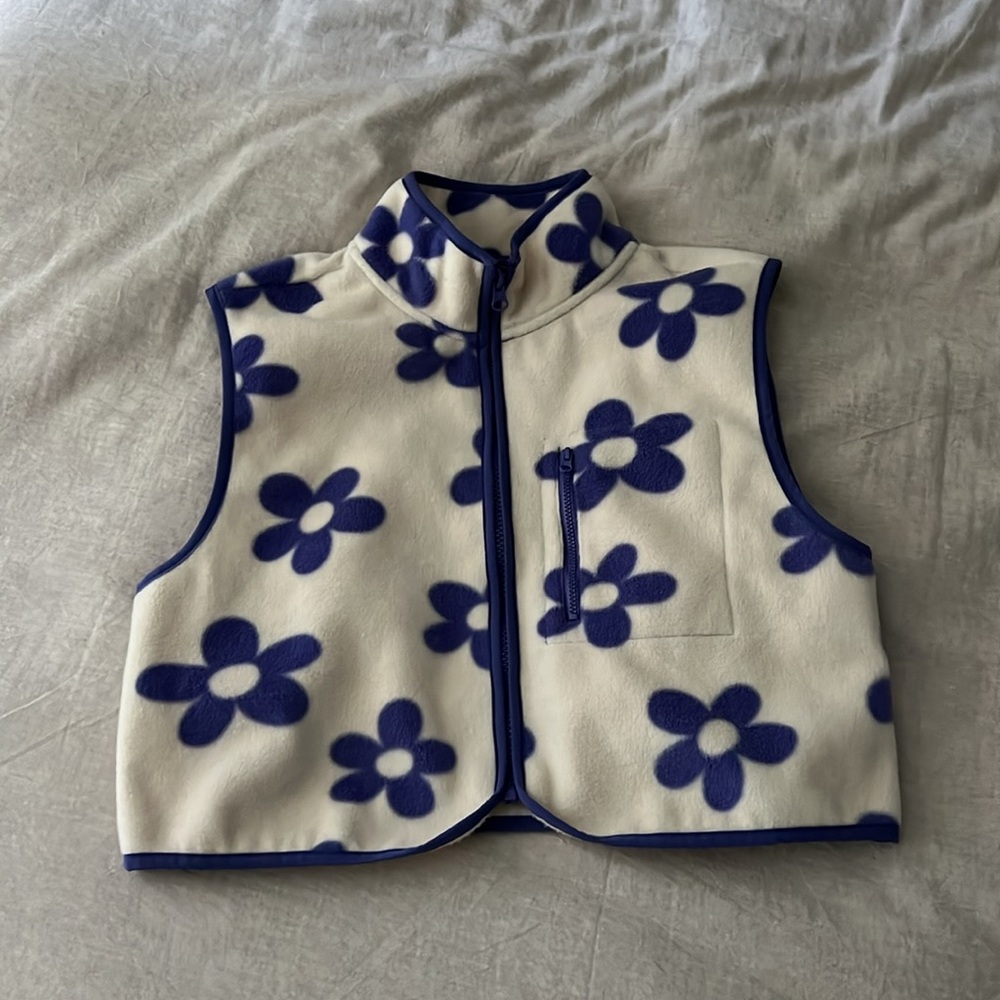 PacSun Cream and Blue Floral Vest